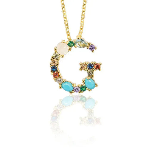 Load image into Gallery viewer, Lettre Multicolor Initial Charm Necklace by Marigold Shadows
