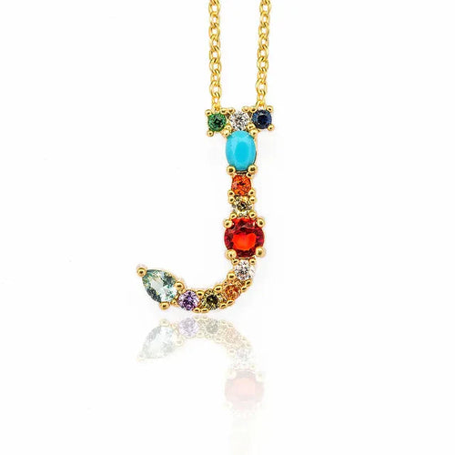 Load image into Gallery viewer, Lettre Multicolor Initial Charm Necklace by Marigold Shadows
