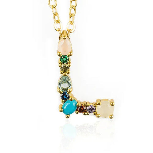 Load image into Gallery viewer, Lettre Multicolor Initial Charm Necklace by Marigold Shadows
