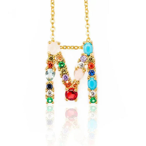 Load image into Gallery viewer, Lettre Multicolor Initial Charm Necklace by Marigold Shadows
