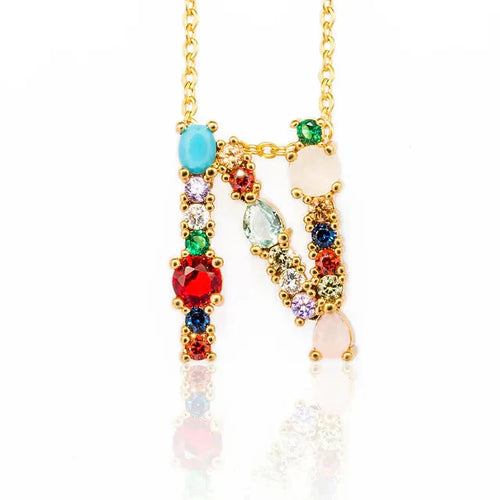 Load image into Gallery viewer, Lettre Multicolor Initial Charm Necklace by Marigold Shadows
