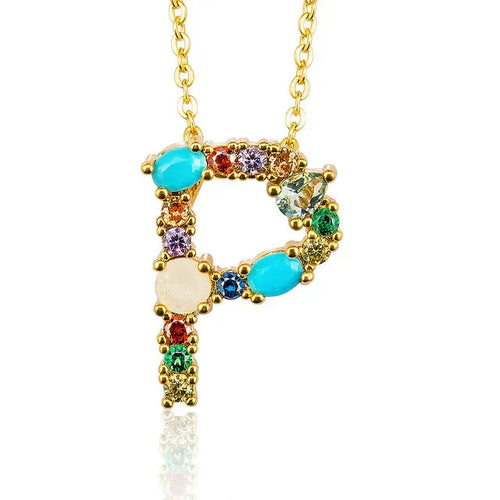 Load image into Gallery viewer, Lettre Multicolor Initial Charm Necklace by Marigold Shadows
