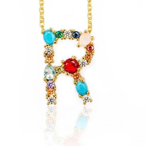 Load image into Gallery viewer, Lettre Multicolor Initial Charm Necklace by Marigold Shadows

