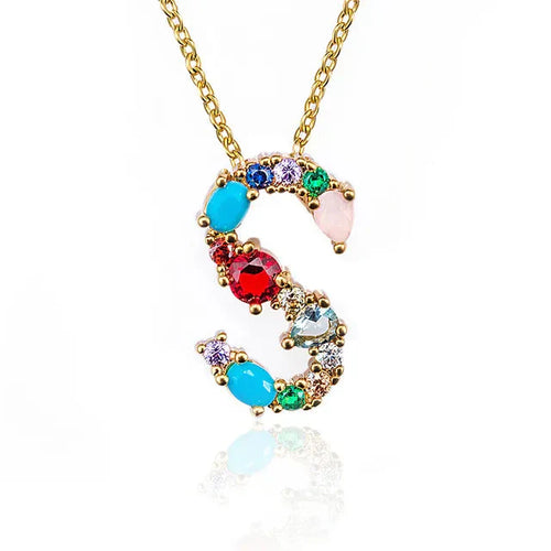 Load image into Gallery viewer, Lettre Multicolor Initial Charm Necklace by Marigold Shadows
