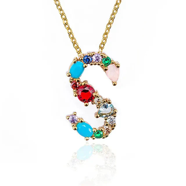 Lettre Multicolor Initial Charm Necklace by Marigold Shadows