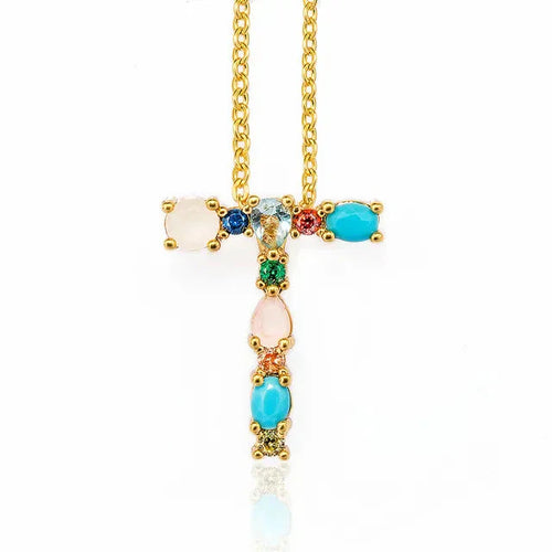 Load image into Gallery viewer, Lettre Multicolor Initial Charm Necklace by Marigold Shadows
