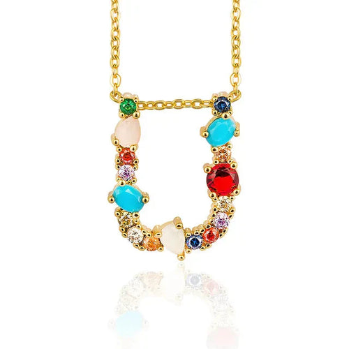 Load image into Gallery viewer, Lettre Multicolor Initial Charm Necklace by Marigold Shadows
