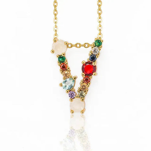 Load image into Gallery viewer, Lettre Multicolor Initial Charm Necklace by Marigold Shadows
