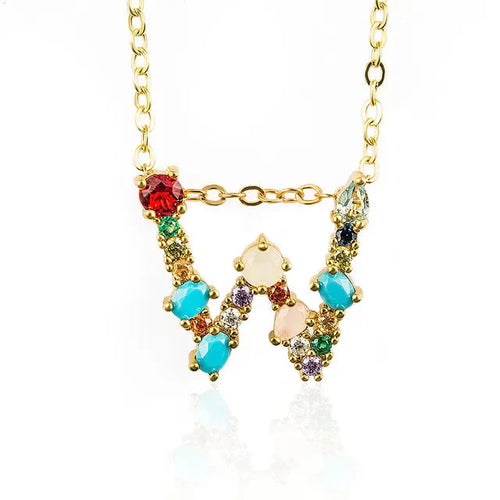 Load image into Gallery viewer, Lettre Multicolor Initial Charm Necklace by Marigold Shadows
