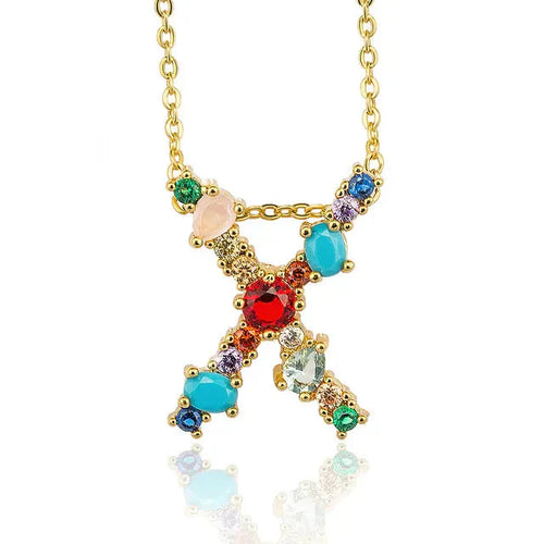 Load image into Gallery viewer, Lettre Multicolor Initial Charm Necklace by Marigold Shadows
