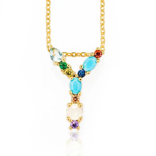 Load image into Gallery viewer, Lettre Multicolor Initial Charm Necklace by Marigold Shadows
