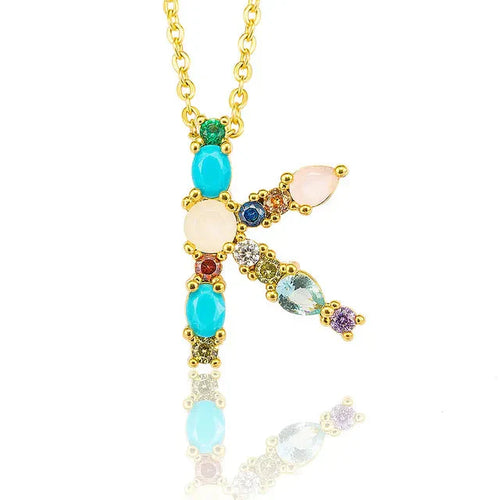 Load image into Gallery viewer, Lettre Multicolor Initial Charm Necklace by Marigold Shadows
