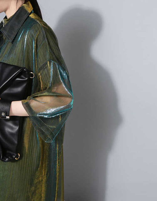 Load image into Gallery viewer, Reece Sheer Shimmer Shirt Dress - Gold Green by Marigold Shadows
