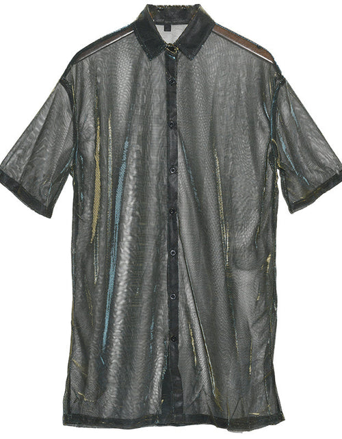 Load image into Gallery viewer, Reece Sheer Shimmer Shirt Dress - Gold Green by Marigold Shadows
