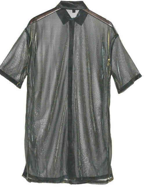 Load image into Gallery viewer, Reece Sheer Shimmer Shirt Dress - Gold Green by Marigold Shadows
