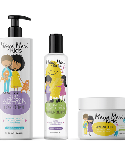 Load image into Gallery viewer, Maya Mari Kids Curly Hair Set for Coilies, Curlies, and Flyaways: 2in1 Shampoo, Leave-In Conditioner, and Hair Gel - Perfect for Your Little One's Curly and Wavy Hair! by  Los Angeles Brands
