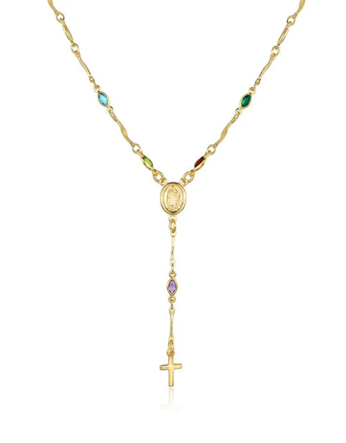 Load image into Gallery viewer, 14K Gold Multicolor Virgin Mary Necklace - Made In Brazil
