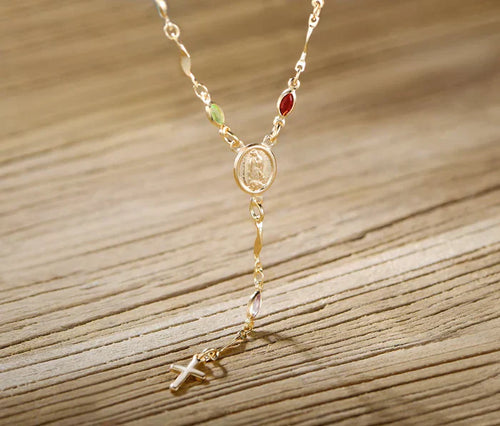 Load image into Gallery viewer, RMZ GOLD NYC 14K Gold Multicolor Virgin Mary Necklace - Made In Brazil
