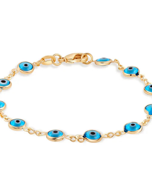 Load image into Gallery viewer, RMZ Gold NYC 18k Gold Plated Aqua Marino Glass Evil Eye Bracelet
