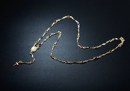 Load image into Gallery viewer, RMZ GOLD NYC 14K Gold Multicolor Virgin Mary Necklace - Made In Brazil
