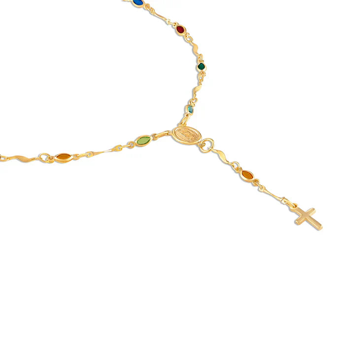 RMZ GOLD NYC 14K Gold Multicolor Virgin Mary Necklace - Made In Brazil