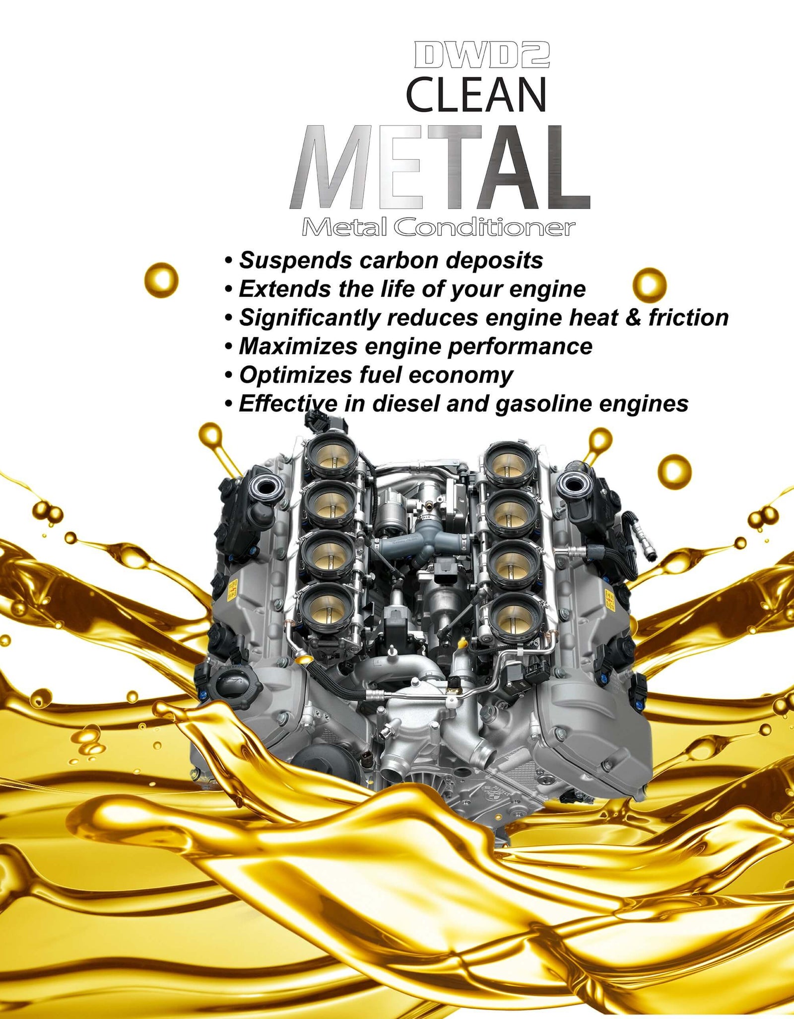 DWD2 Clean Metal™ Conditioner - Engine Oil Additive, Friction Reducer 7 oz. | Motor Oil Additive | Nano-Technology | Reduce Heat and Friction | Enhance Engine Performance | Increase Fuel Economy by The DWD2 System, Inc.