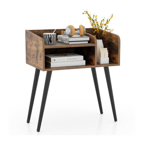 Load image into Gallery viewer, Mid Century Modern Nightstand  with Open Shelves-Brown
