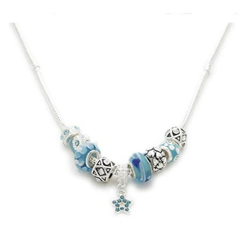 Load image into Gallery viewer, Silver Plated 'Misty Blue' Charm Bead Necklace by Liberty Charms USA
