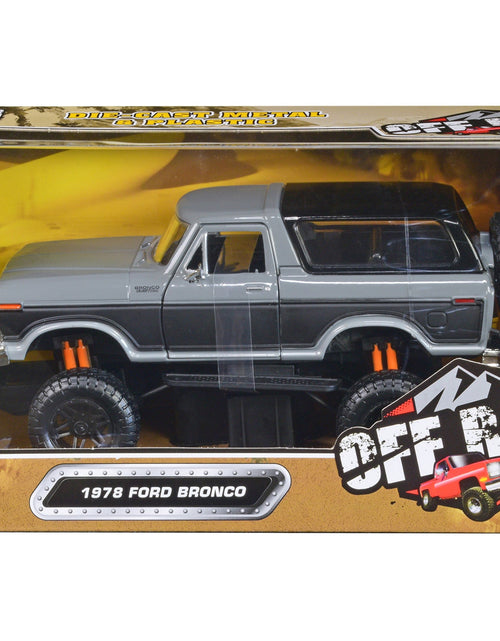 Load image into Gallery viewer, 1978 Ford Bronco Custom Gray and Black "Off Road" Series 1/24 Diecast Model Car by Motormax
