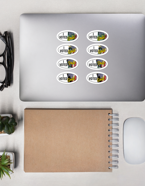 Load image into Gallery viewer, I Voted Gold - Vote Stickers 1 x 2 Ovals (Quantity 8) by Proud Libertarian
