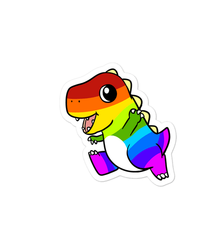 LGBTQ Tyrannosaurus Rex Cartoon - Bubble-free stickers by Proud Libertarian
