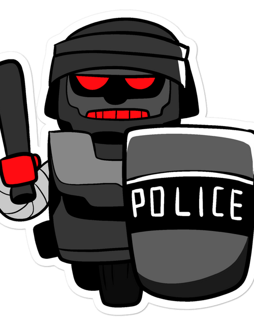 Load image into Gallery viewer, InHuman Police Robot Cartoon - Bubble-free stickers by Proud Libertarian
