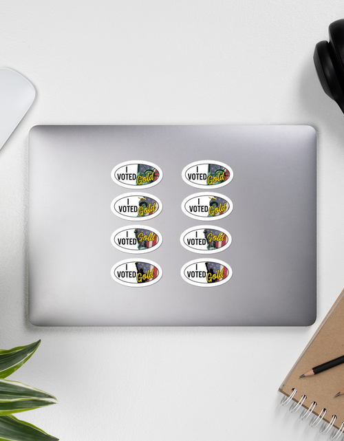 Load image into Gallery viewer, I Voted Gold - Vote Stickers 1 x 2 Ovals (Quantity 8) by Proud Libertarian
