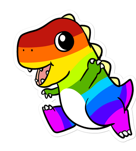 LGBTQ Tyrannosaurus Rex Cartoon - Bubble-free stickers by Proud Libertarian