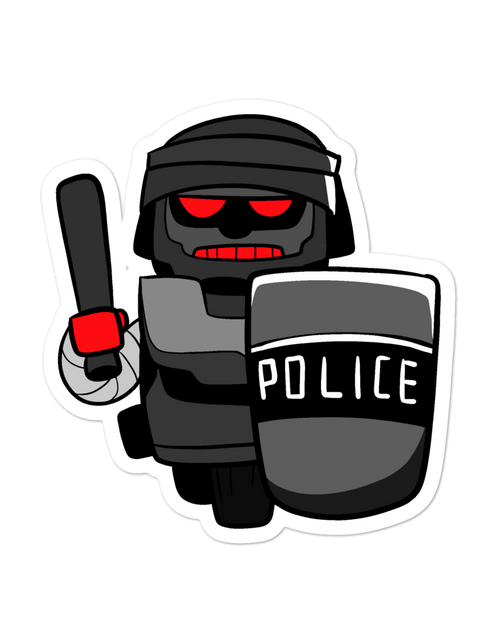 Load image into Gallery viewer, InHuman Police Robot Cartoon - Bubble-free stickers by Proud Libertarian
