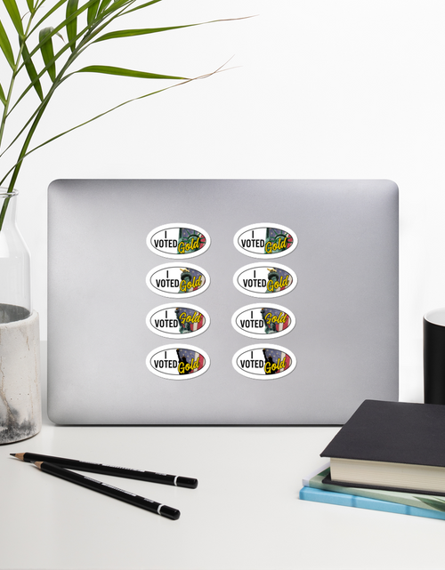 Load image into Gallery viewer, I Voted Gold - Vote Stickers 1 x 2 Ovals (Quantity 8) by Proud Libertarian
