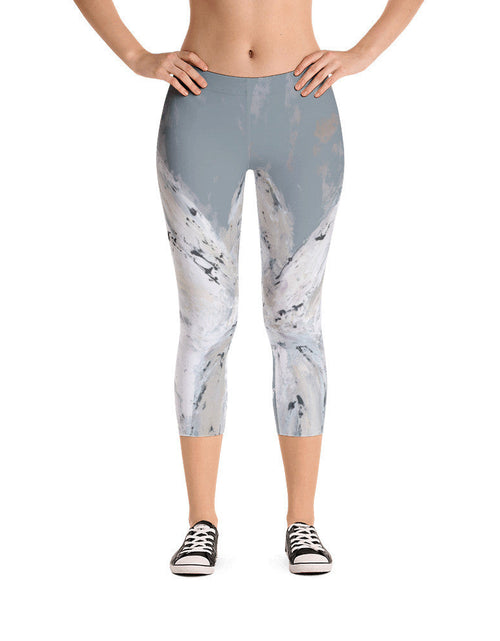 Load image into Gallery viewer, Angel Watching Over You Capri Leggings by DeannArt
