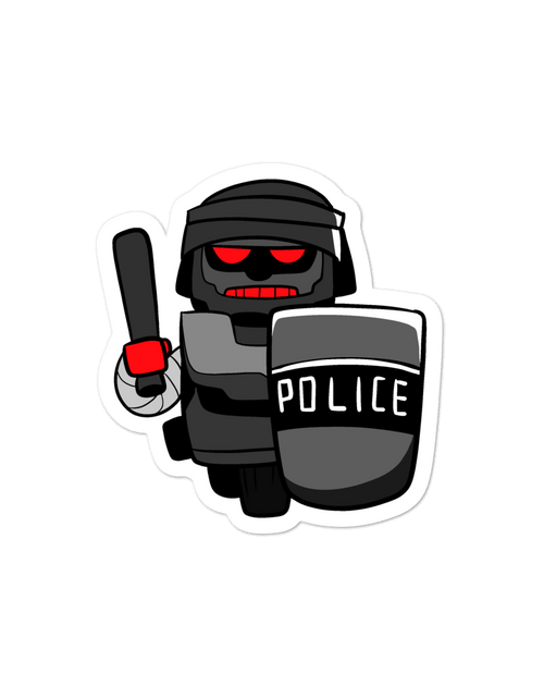 Load image into Gallery viewer, InHuman Police Robot Cartoon - Bubble-free stickers by Proud Libertarian
