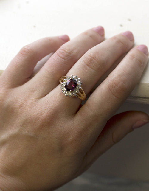 Load image into Gallery viewer, Vintage Jewelry Genuine Stone or Crystal Surrounded by Clear Austrian Crystals Ring Made in the USA by PVD Vintage Jewelry
