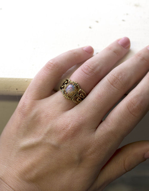 Load image into Gallery viewer, Vintage Jewelry Genuine Jade Ring Antiqued 18kt Yellow Gold Electroplated Made in the USA by PVD Vintage Jewelry
