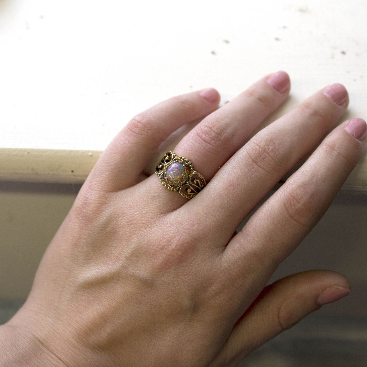 Vintage Jewelry Genuine Jade Ring Antiqued 18kt Yellow Gold Electroplated Made in the USA by PVD Vintage Jewelry
