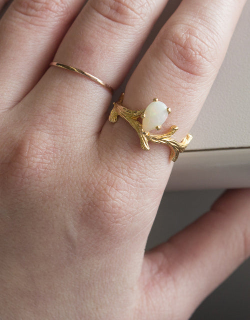 Load image into Gallery viewer, Vintage Ring Genuine Opal 18k Yellow Gold Electroplate Twig Style Band Ring made in the USA by PVD Vintage Jewelry
