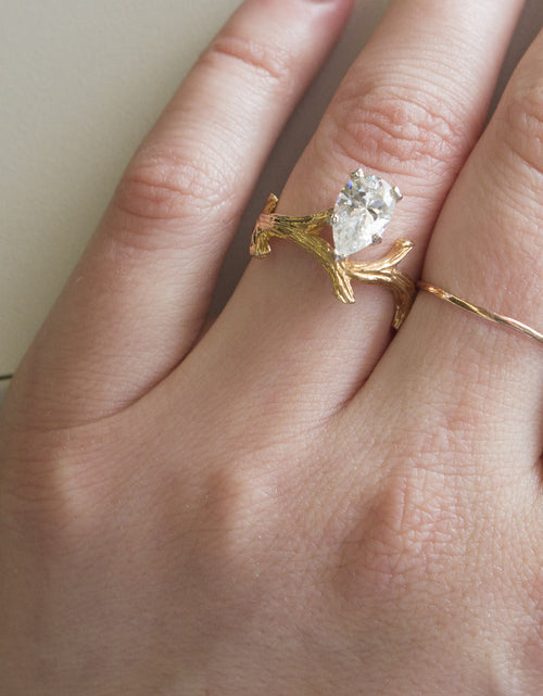 Load image into Gallery viewer, Vintage Ring Genuine Opal 18k Yellow Gold Electroplate Twig Style Band Ring made in the USA by PVD Vintage Jewelry
