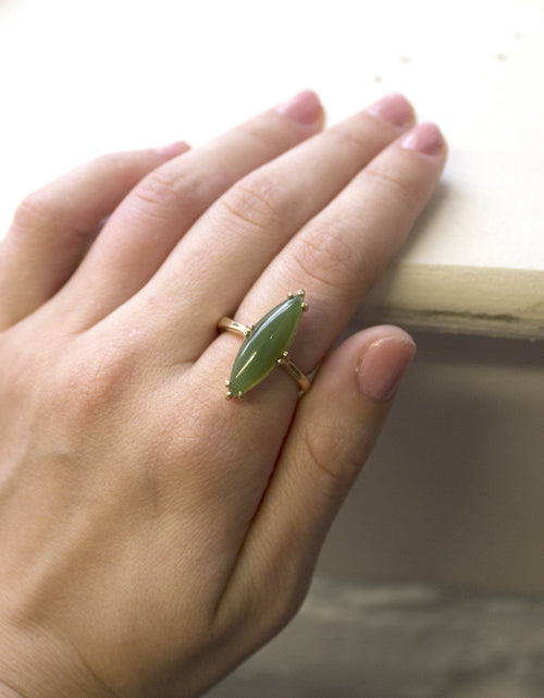 Load image into Gallery viewer, Vintage Genuine Jade Ring 18k Yellow Gold Electroplated Made in the USA by PVD Vintage Jewelry
