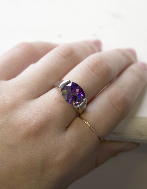 Load image into Gallery viewer, Vintage Ring Amethyst Swarovski Crystal Ring 18k White Gold Silver  R4668 by PVD Vintage Jewelry
