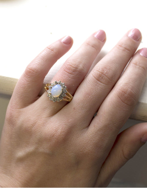 Load image into Gallery viewer, Vintage Jewelry Genuine Stone or Crystal Surrounded by Clear Austrian Crystals Ring Made in the USA by PVD Vintage Jewelry
