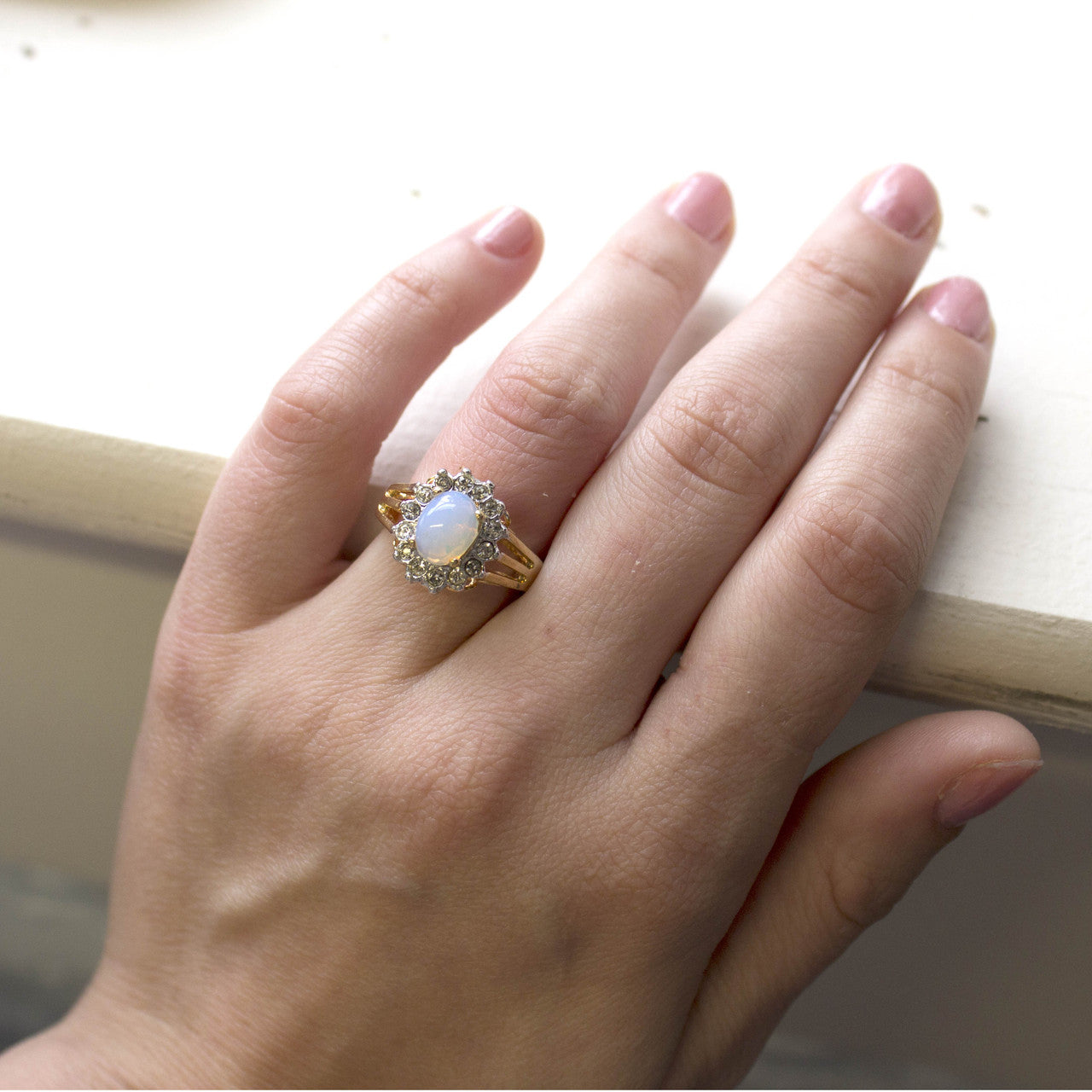 Vintage Jewelry Genuine Stone or Crystal Surrounded by Clear Austrian Crystals Ring Made in the USA by PVD Vintage Jewelry