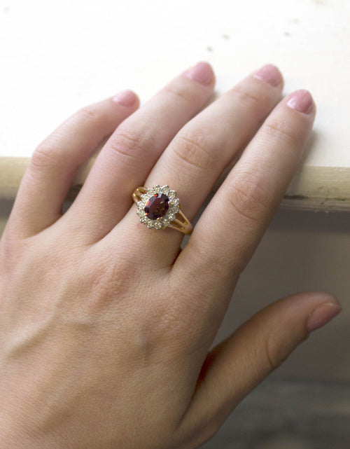 Load image into Gallery viewer, Vintage Jewelry Genuine Stone or Crystal Surrounded by Clear Austrian Crystals Ring Made in the USA by PVD Vintage Jewelry

