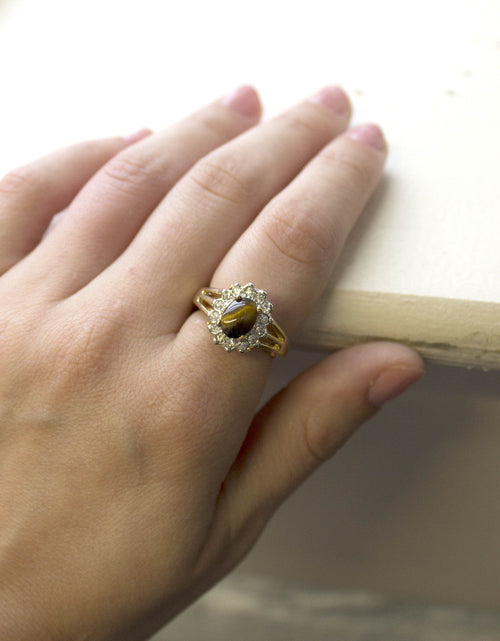 Load image into Gallery viewer, Vintage Jewelry Genuine Stone or Crystal Surrounded by Clear Austrian Crystals Ring Made in the USA by PVD Vintage Jewelry
