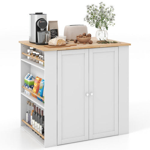 Load image into Gallery viewer, Modern Kitchen Island with Rubber Wood Countertop and Storage-White
